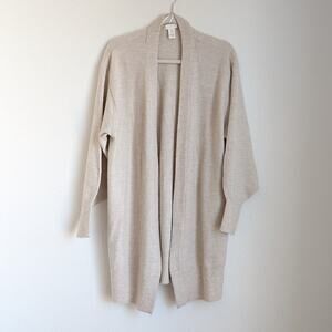H&M HM Beige Wool Blend Open Front Long Sleeve Long Cardigan, size M